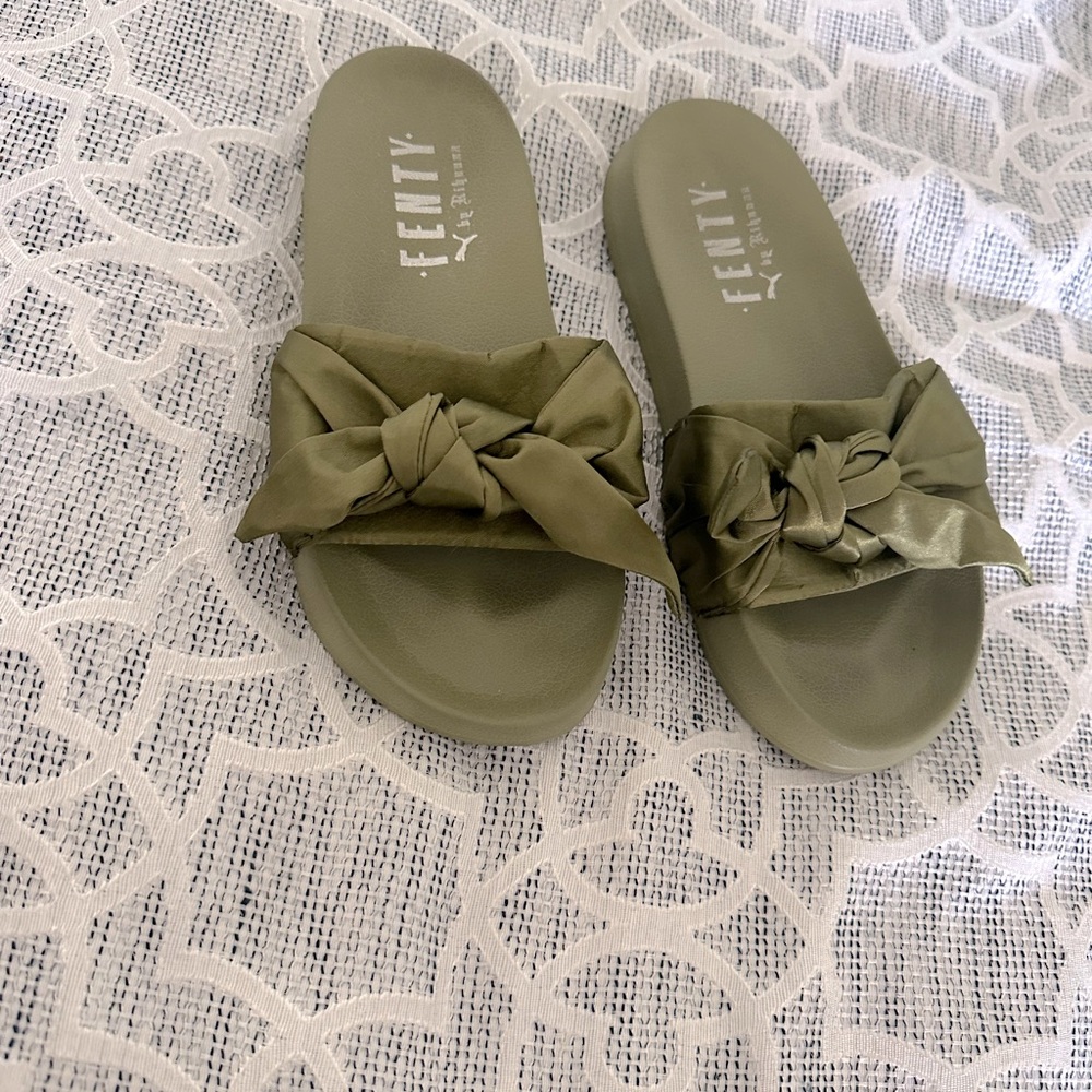 Fenty olive green slippers size 6